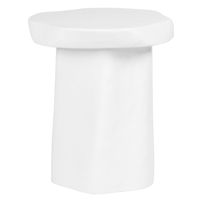 White cylindrical organic edge concrete side table on a white background