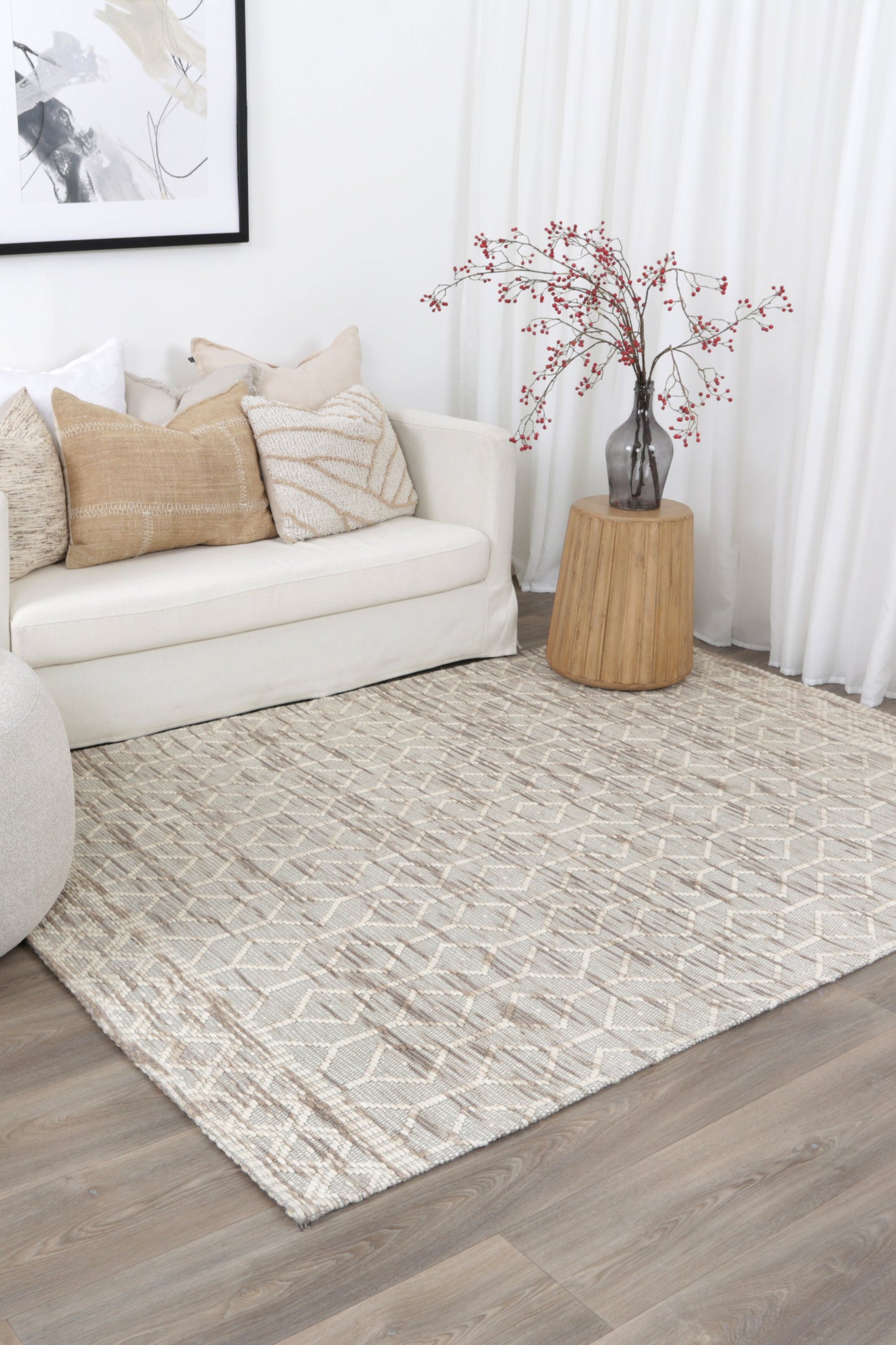 Copacabana | Lattice Wool-Blend Rug - Beige