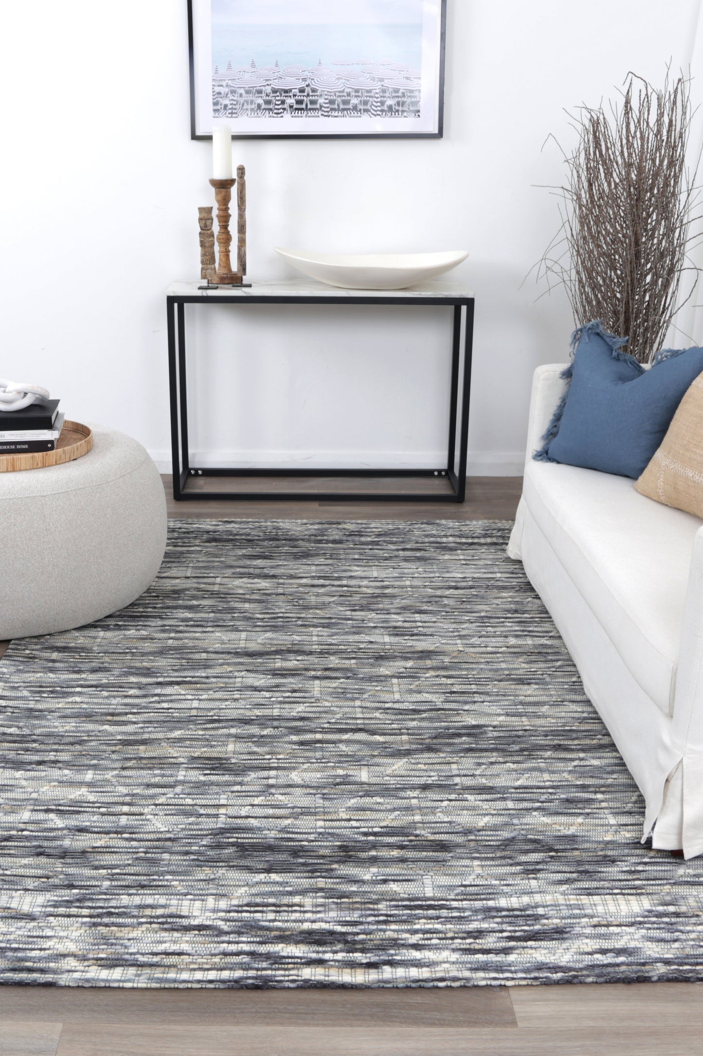 Copacabana | Lattice Wool-Blend Rug - Stone
