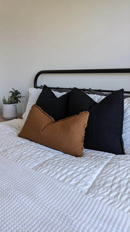 Eloise | Fringed Linen Lumbar Cushion Hazel - Mirra Interiors