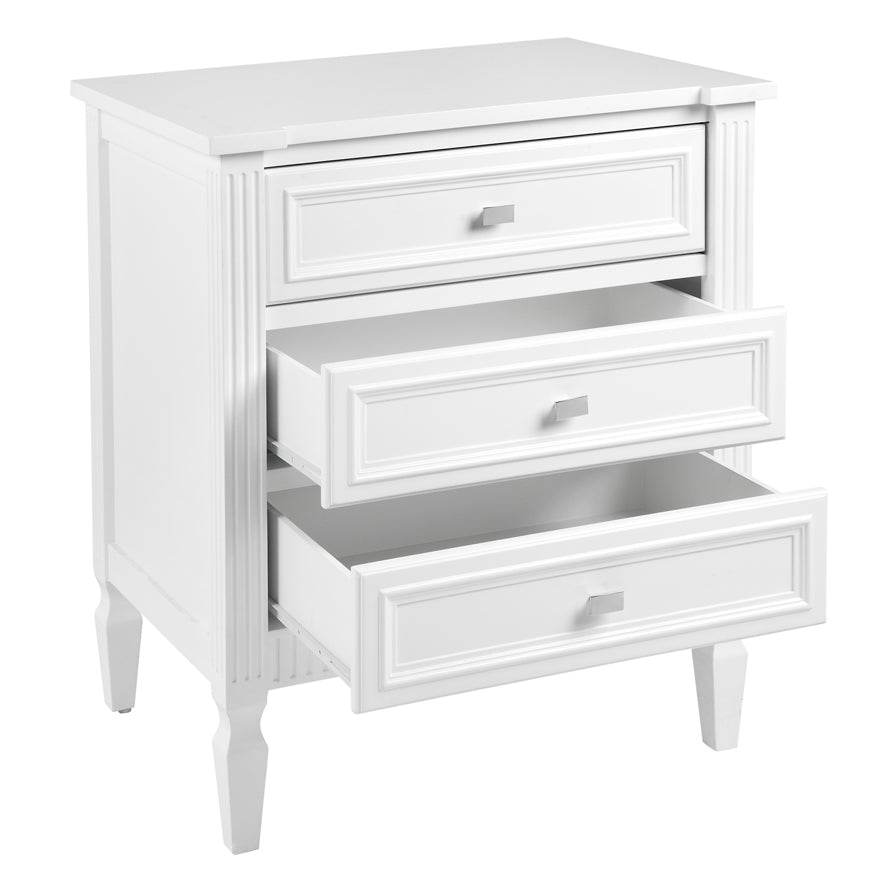 Mercana | Classic 3 Drawer Bedside Table White (Large) - Mirra Interiors
