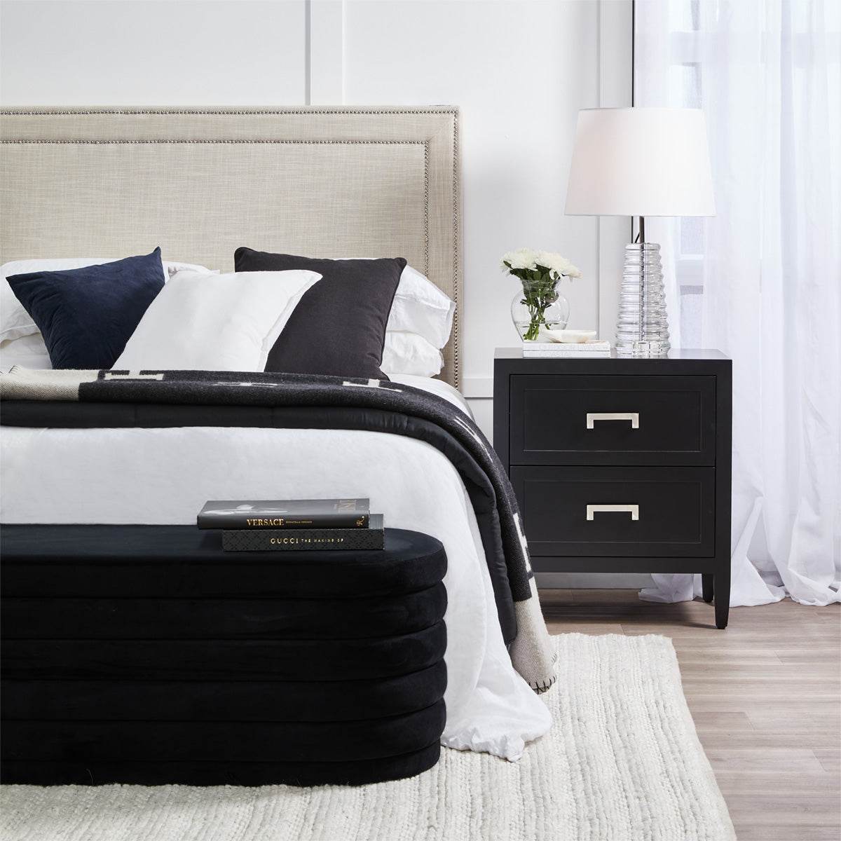 Marietta | Studded Linen Bedhead Natural (Queen) - Mirra Interiors