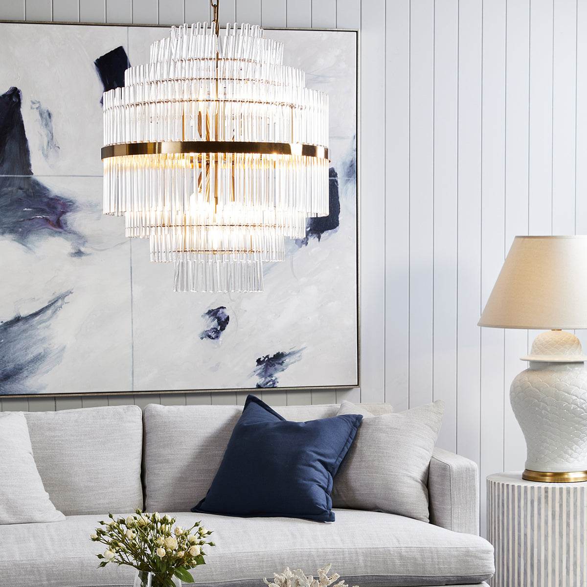 Lennon | Glass Rod Pendant Brass (Tall) - Mirra Interiors