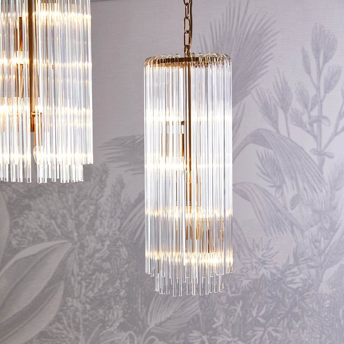 Zella | Glass Rod Pendant Brass (Long) - Mirra Interiors
