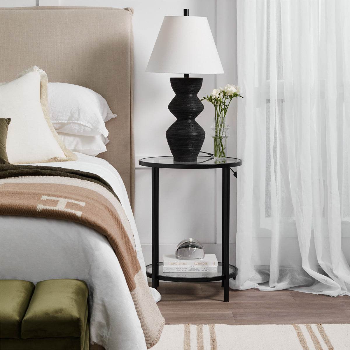 Cleo | Round Glass Side Table Black (Large) - Mirra Interiors