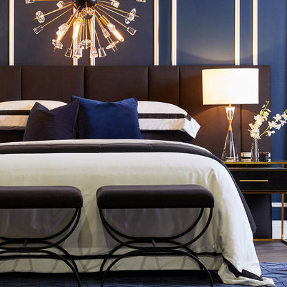 Braxton | Panelled Linen Bedhead Black (Queen) - Mirra Interiors