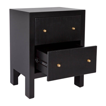 Adley | Fluted Bedside Table Black (Small) - Mirra Interiors