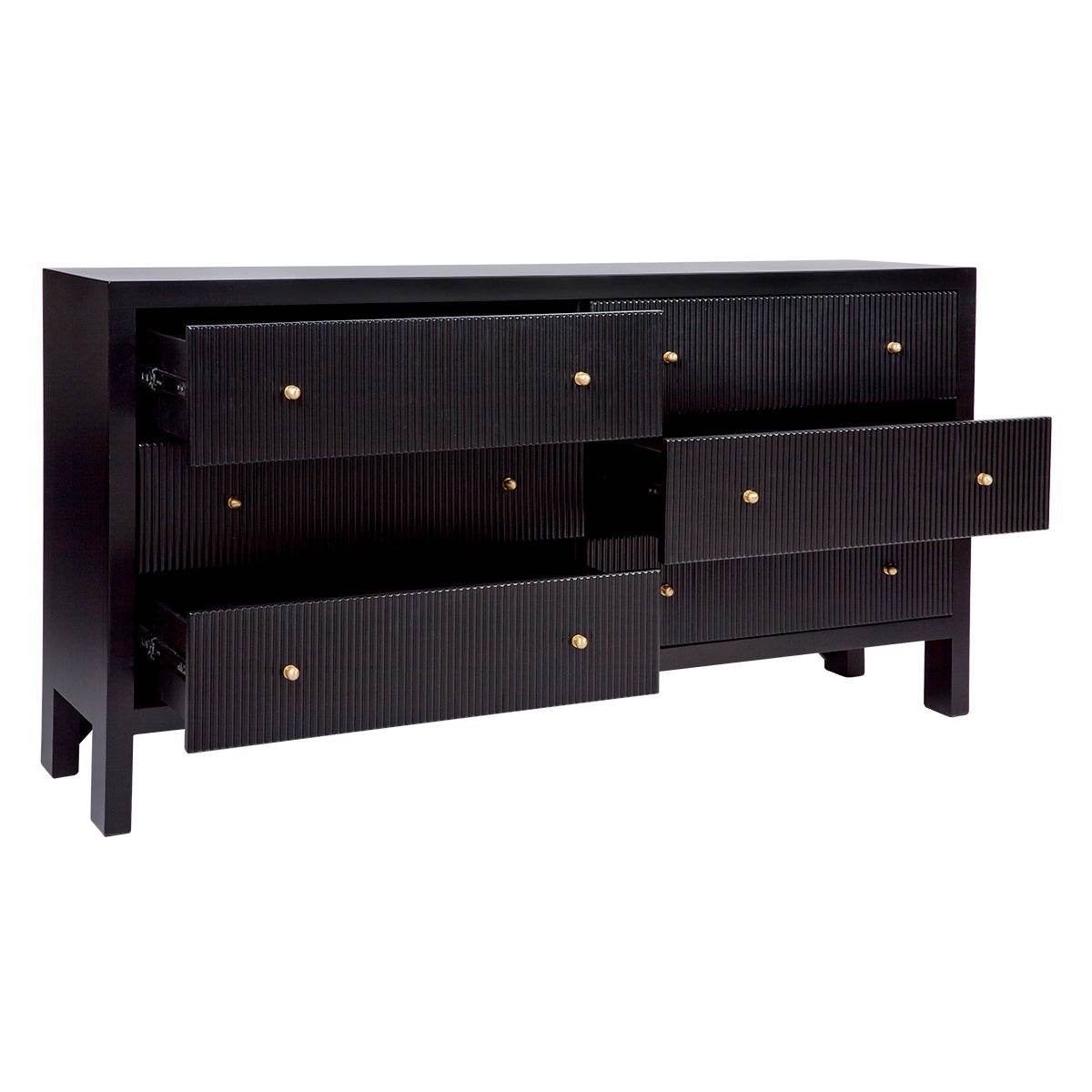 Adley | Fluted 6 Drawer Chest Black - Mirra Interiors
