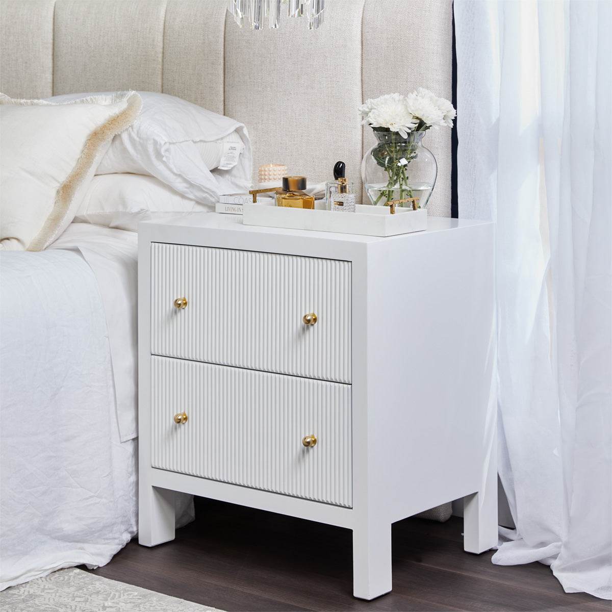 Adley | Fluted Bedside Table White (Large) - Mirra Interiors
