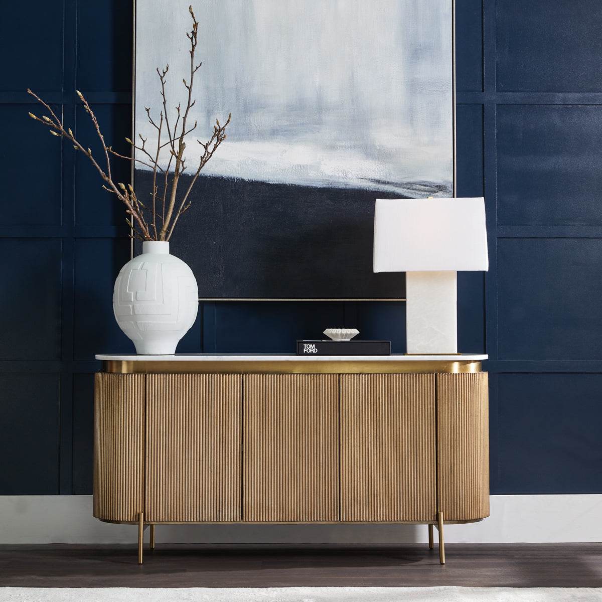 Dante | Marble Top Curve Buffet Antique Gold - Mirra Interiors