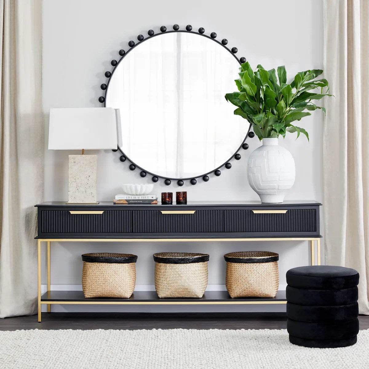 Dulcie | Round Velvet Plush Stool Black - Mirra Interiors