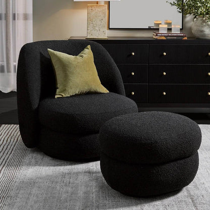 Audrey | Boucle Swivel Chair Black - Mirra Interiors