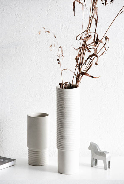 Carv | Ribbed Tall Vase White (Small) - Mirra Interiors