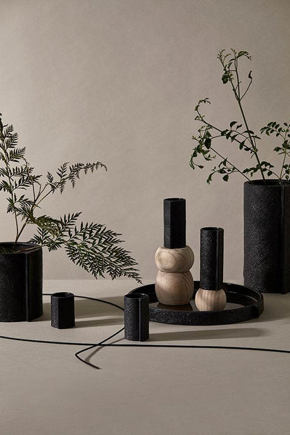 Burlap | Ceramic Textured Vases Black (Set of 4) - Mirra Interiors