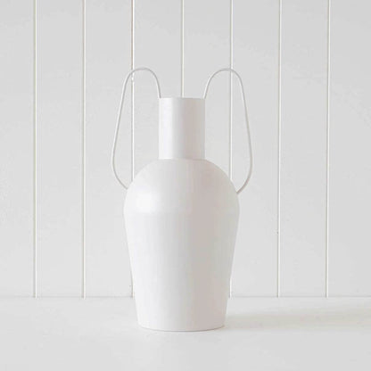 Avante | Metal Handle Vase White - Mirra Interiors