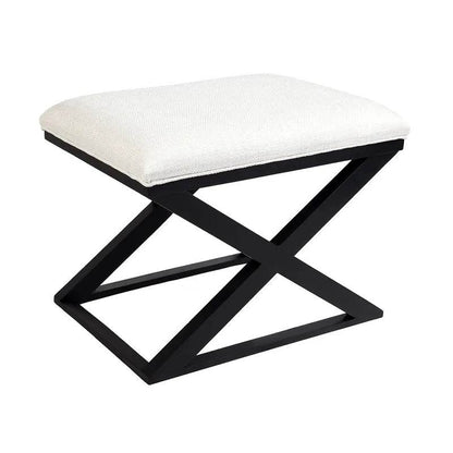 Hudson | Black Cross Leg Timber Upholstered Stool Natural Linen - Mirra Interiors
