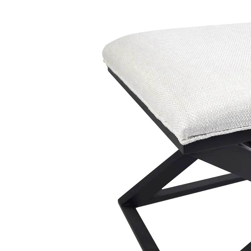 Hudson | Black Cross Leg Timber Upholstered Stool Natural Linen - Mirra Interiors