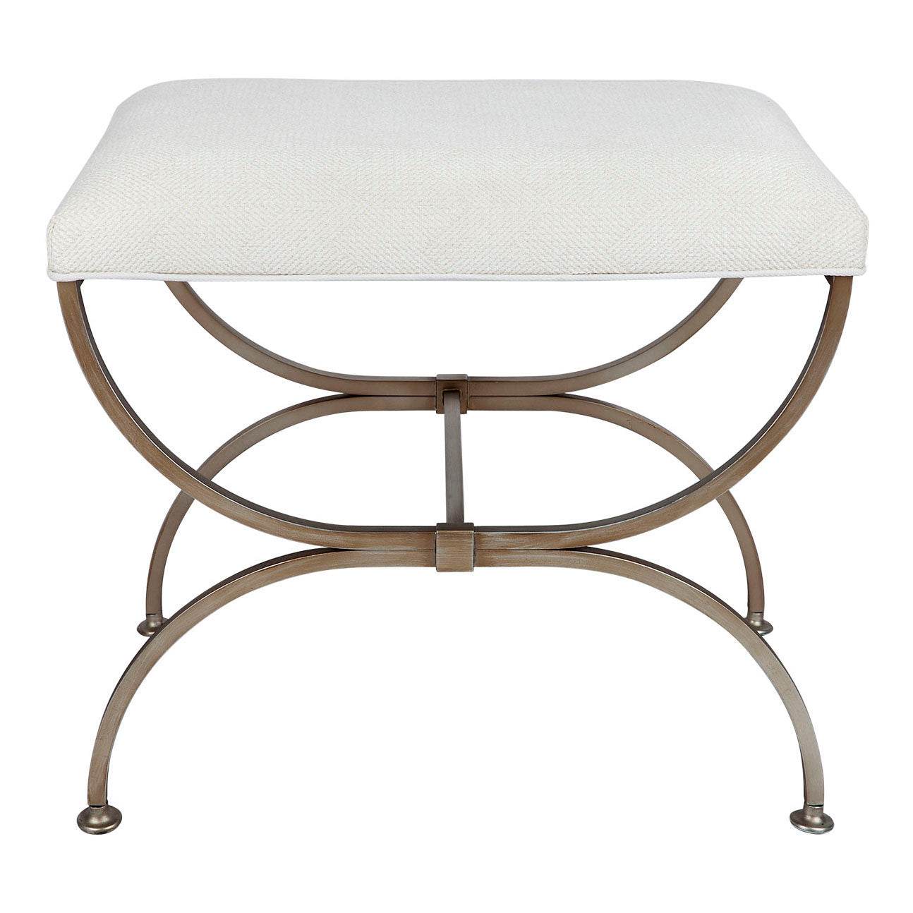 Novak | Gold Metal Cross Leg Upholstered Stool Natural Linen - Mirra Interiors