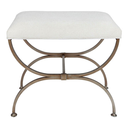 Novak | Gold Metal Cross Leg Upholstered Stool Natural Linen - Mirra Interiors