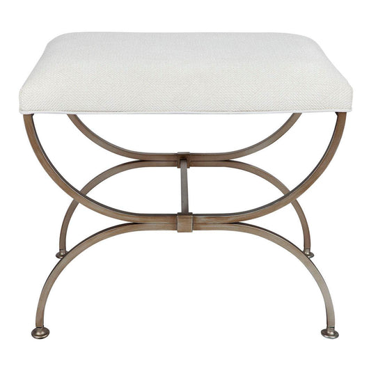 Novak | Gold Metal Cross Leg Upholstered Stool Natural Linen - Mirra Interiors