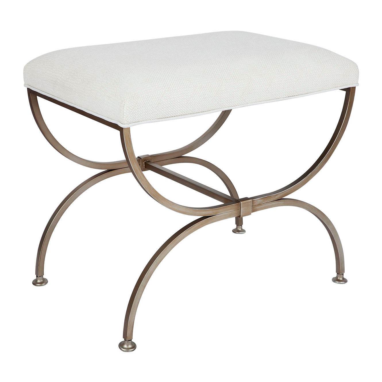 Novak | Gold Metal Cross Leg Upholstered Stool Natural Linen - Mirra Interiors