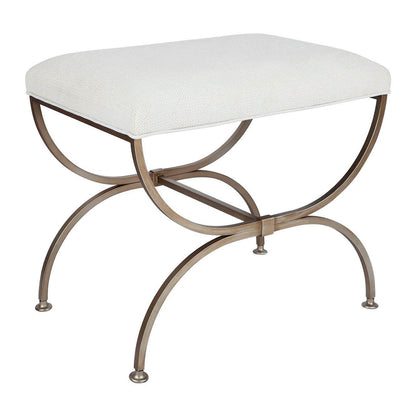 Novak | Gold Metal Cross Leg Upholstered Stool Natural Linen - Mirra Interiors