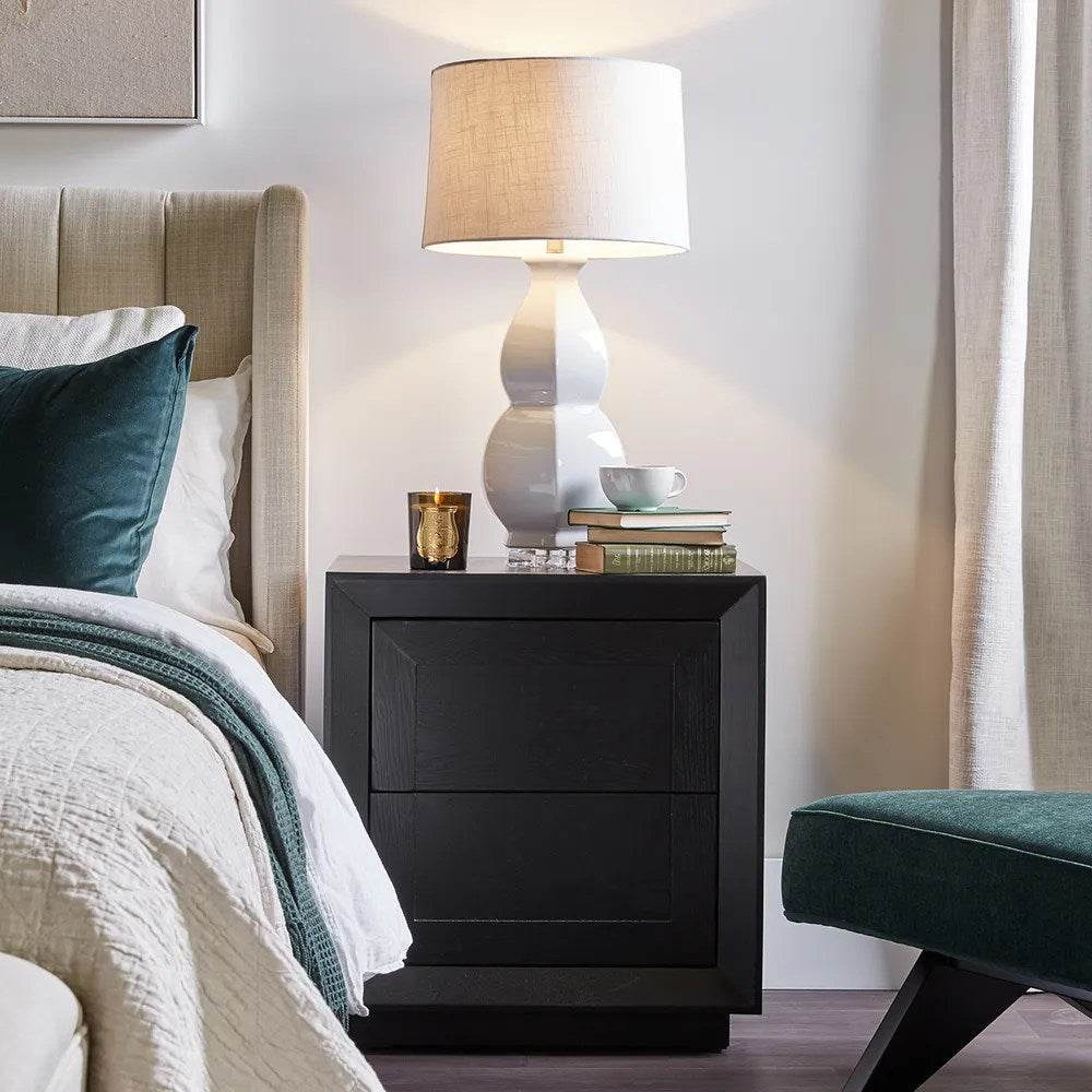 Baltimore | Oak 2 Drawer Bedside Table Black - Mirra Interiors