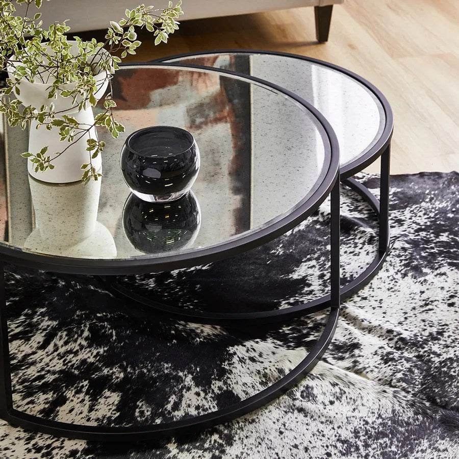 Sable | Mirrored Nesting Coffee Table Set Black - Mirra Interiors