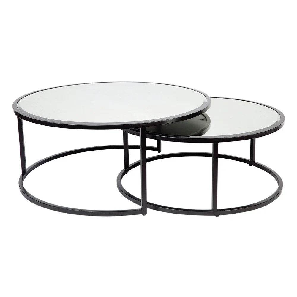 Sable | Mirrored Nesting Coffee Table Set Black - Mirra Interiors