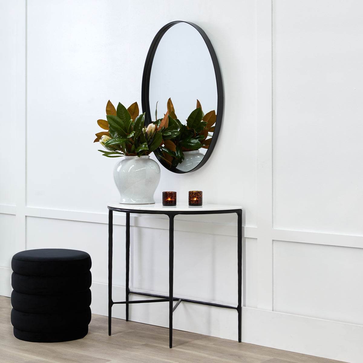 Dulcie | Round Velvet Plush Stool Black - Mirra Interiors