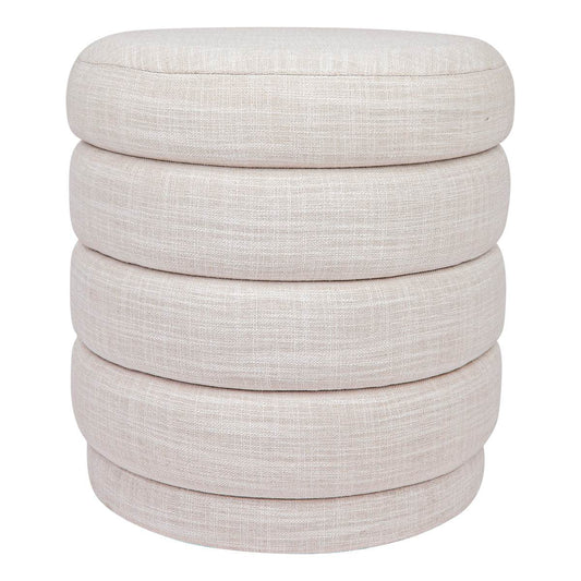 Dulcie | Round Linen Plush Stool Off White - Mirra Interiors