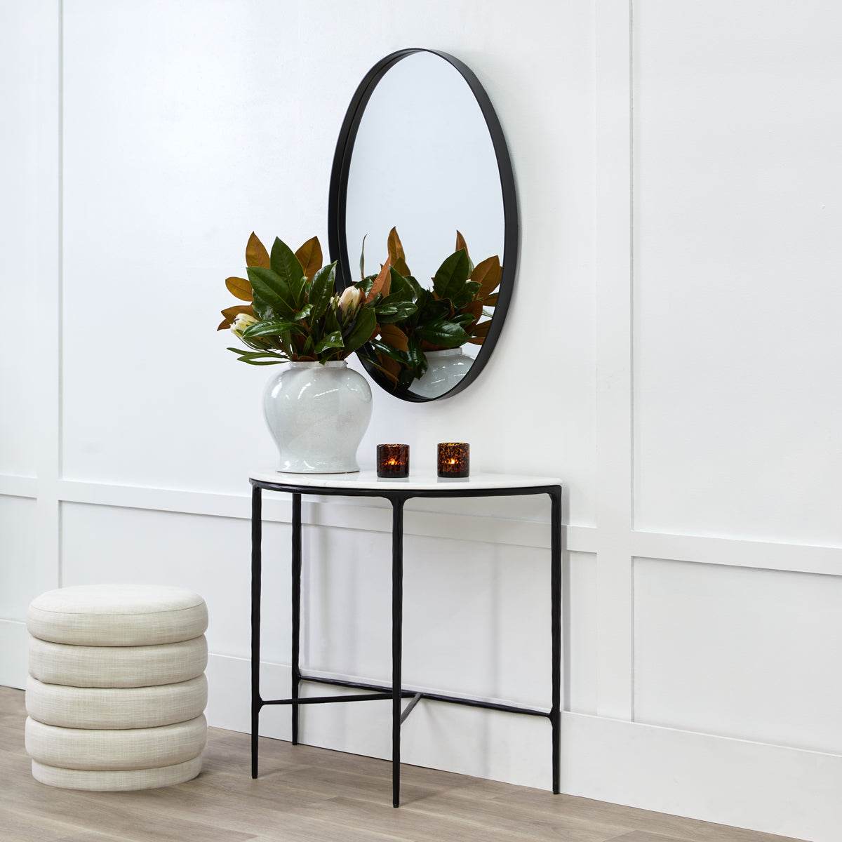 Dulcie | Round Linen Plush Stool Off White - Mirra Interiors