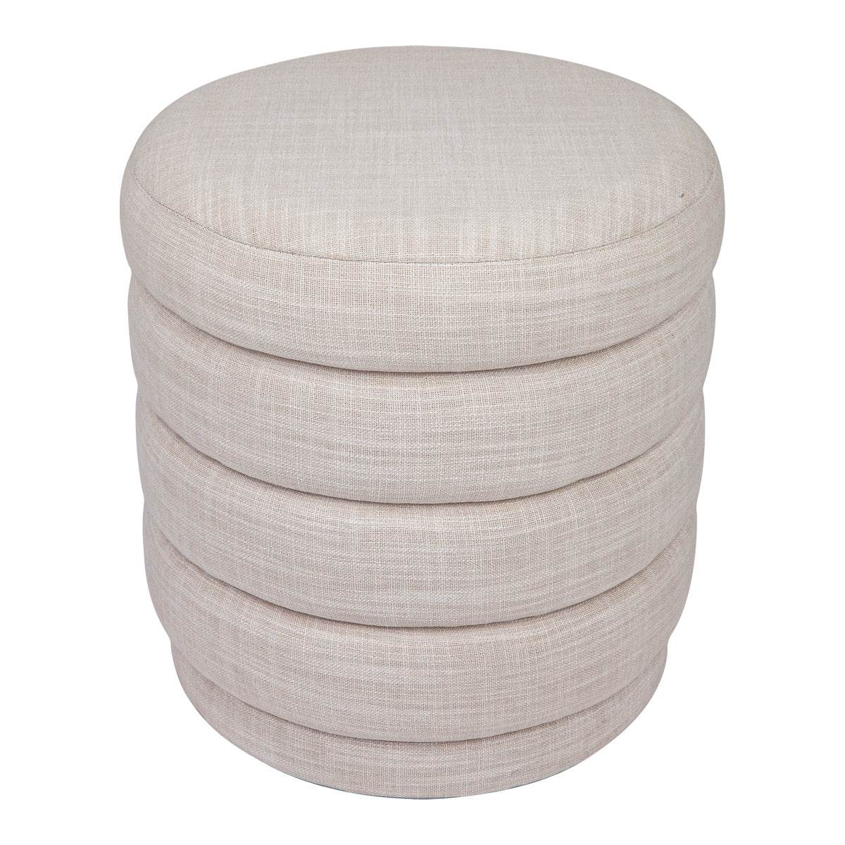 Dulcie | Round Linen Plush Stool Off White - Mirra Interiors