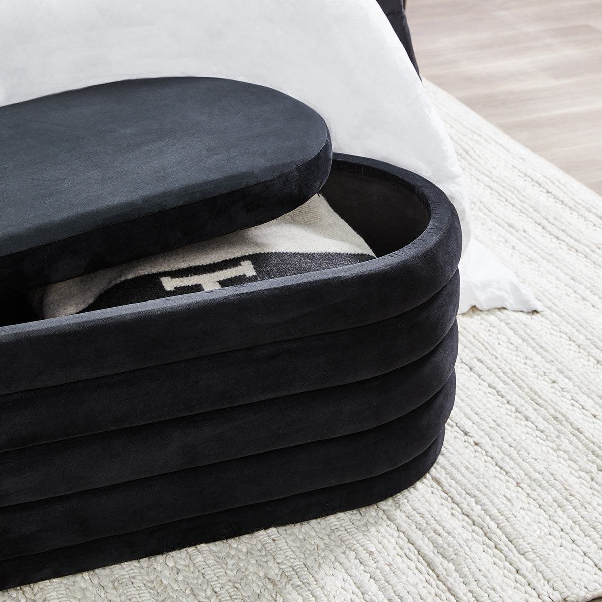 Dulcie | Plush Velvet Storage Ottoman Black - Mirra Interiors