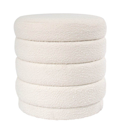 Dulcie | Round Boucle Plush Stool White - Mirra Interiors