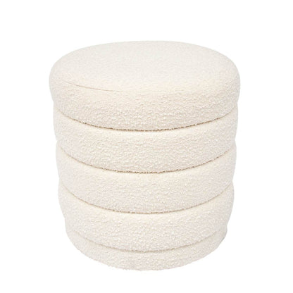 Dulcie | Round Boucle Plush Stool White - Mirra Interiors