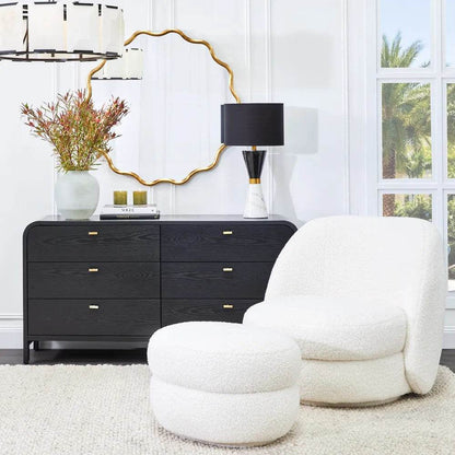 Audrey | Shearling Swivel Chair Off White - Mirra Interiors