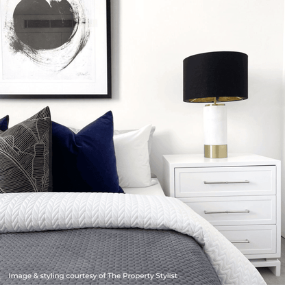 Pablo | Marble Table Lamp White (Black Shade) - Mirra Interiors