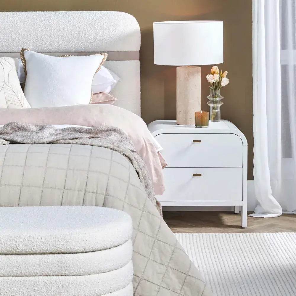 Copeland | 2 Drawer Curved Bedside Table White - Mirra Interiors