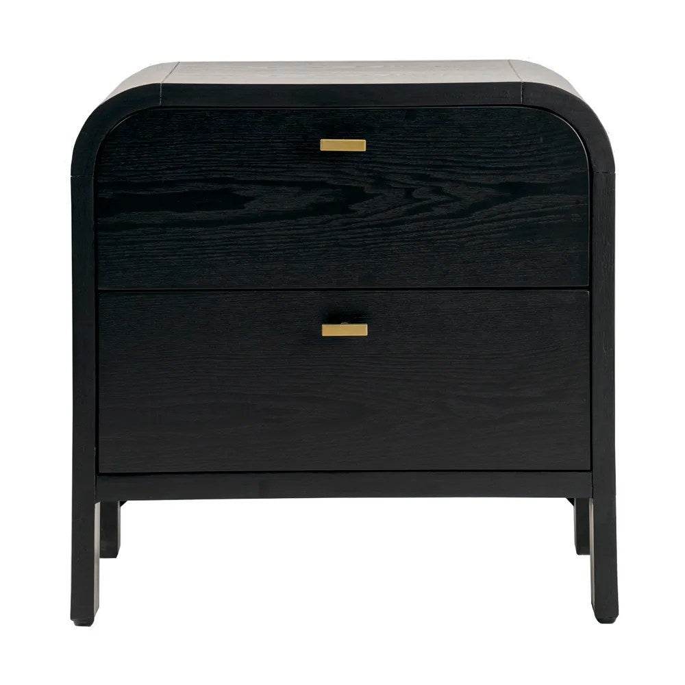 Copeland | 2 Drawer Curved Bedside Table Black - Mirra Interiors