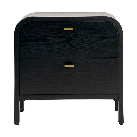 Copeland | 2 Drawer Curved Bedside Table Black - Mirra Interiors