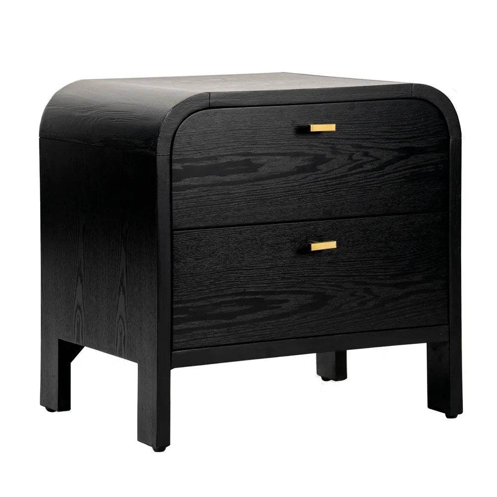 Copeland | 2 Drawer Curved Bedside Table Black - Mirra Interiors