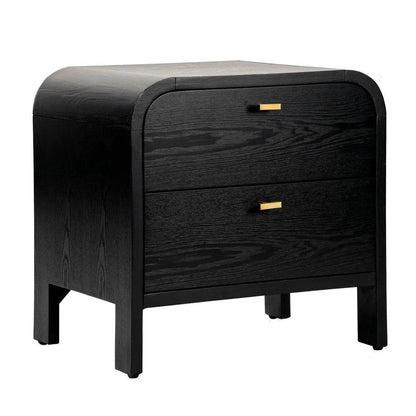 Copeland | 2 Drawer Curved Bedside Table Black - Mirra Interiors