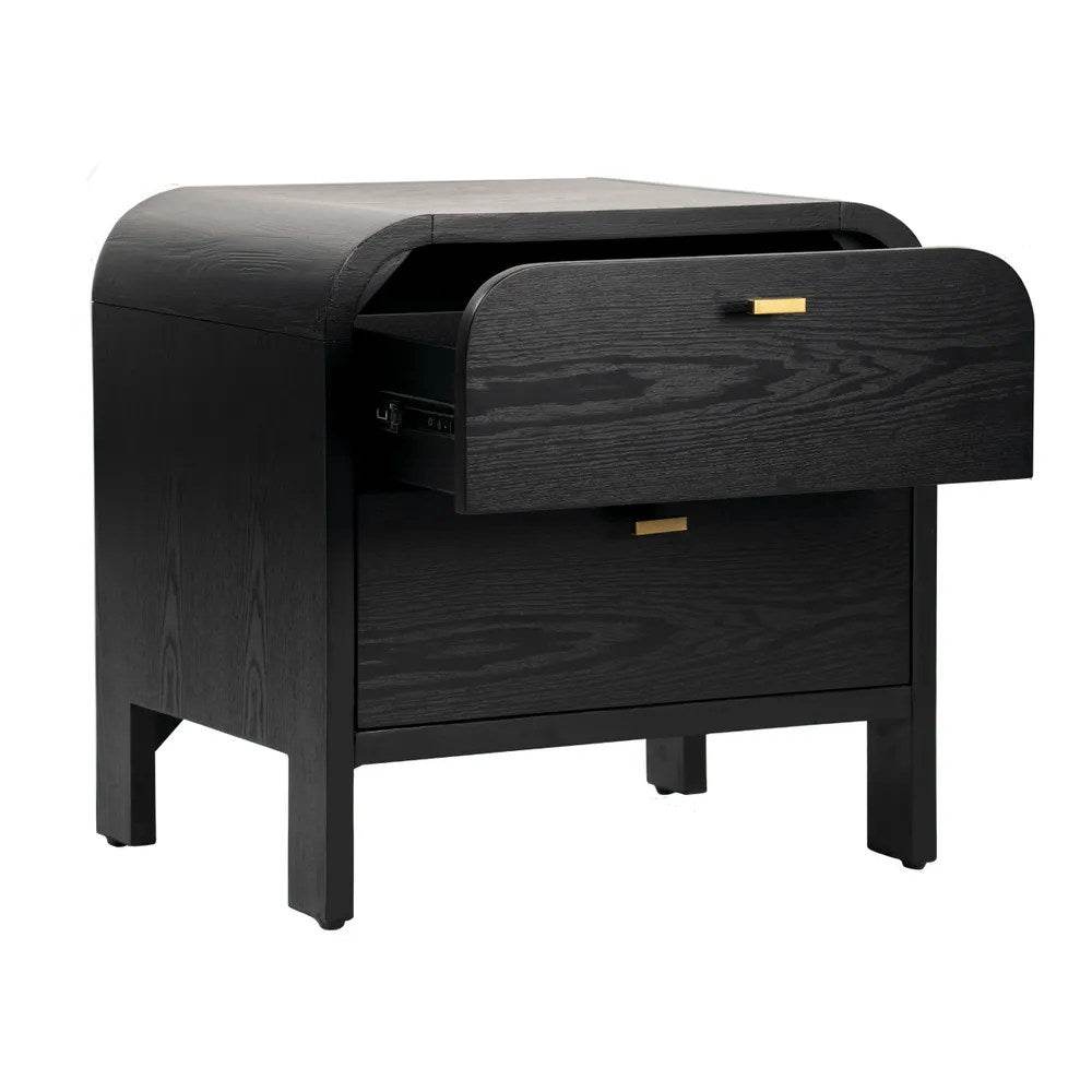 Copeland | 2 Drawer Curved Bedside Table Black - Mirra Interiors