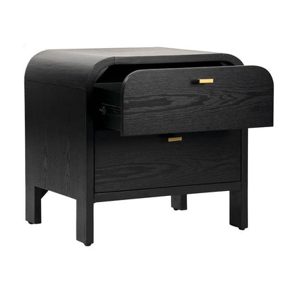 Copeland | 2 Drawer Curved Bedside Table Black - Mirra Interiors