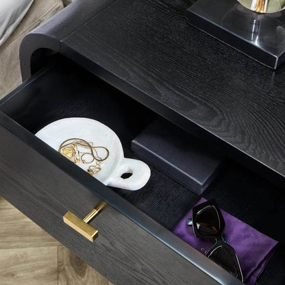 Copeland | 2 Drawer Curved Bedside Table Black - Mirra Interiors