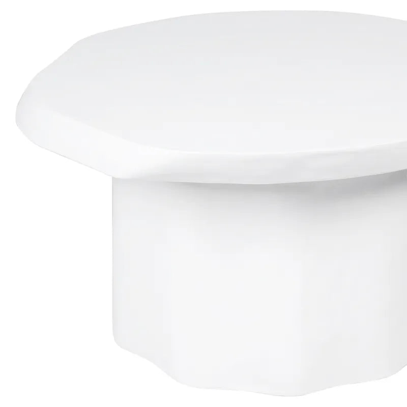 White concrete coffee table close up on a white background