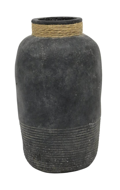 Saachi | Terracotta Vessel With Jute Detail Black - Mirra Interiors