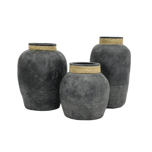 Saachi | Terracotta Vessel With Jute Detail Black - Mirra Interiors