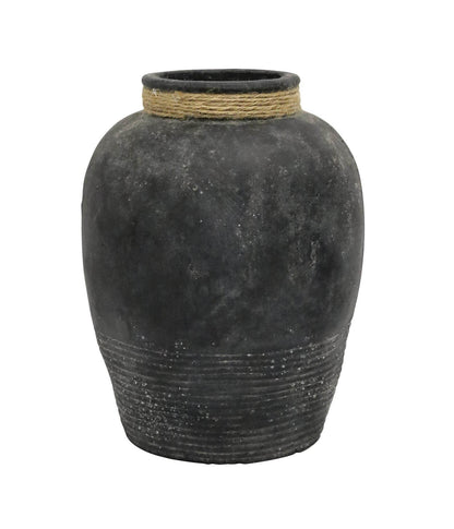 Saachi | Terracotta Vessel With Jute Detail Black - Mirra Interiors
